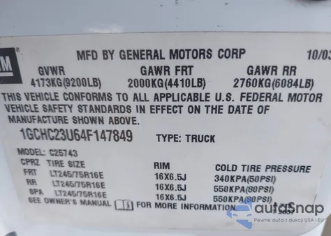 2004 Chevrolet Silverado 2500Hd Ls из США, поврежденный, VIN 1GCHC23U64F147849